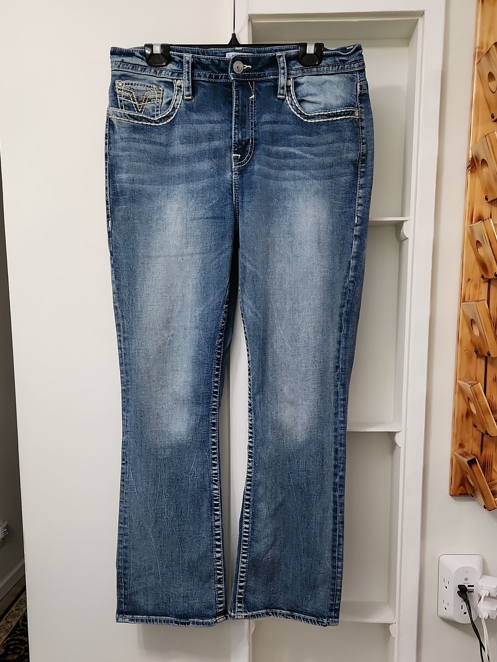 Vigoss Slim Boot Bootcut Jeans Thick Stitch Copper Flag Detail Size 16